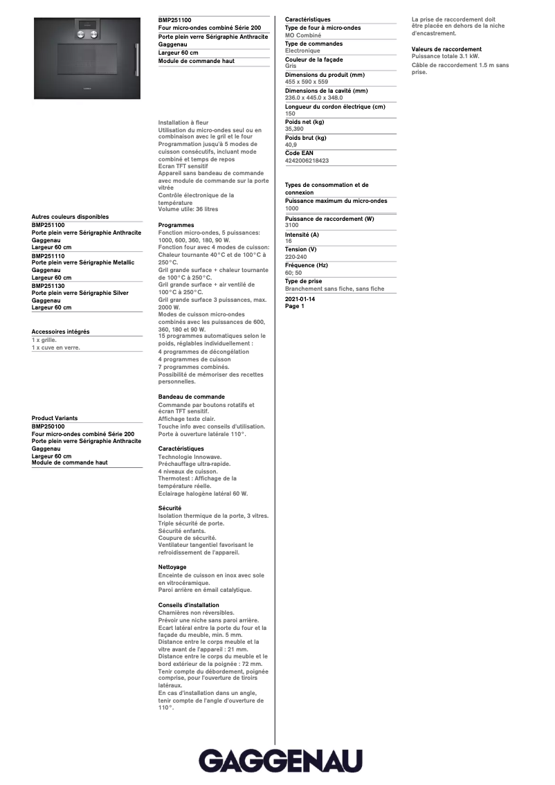 Image de la première page du manuel de l'appareil BMP251100