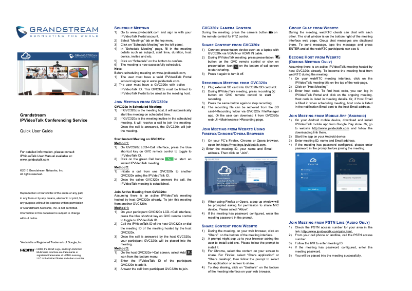Page n°1 - Guide de démarrage rapide Grandstream IPVideoTalk
