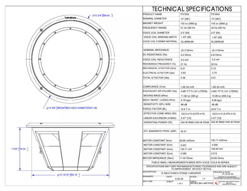 Page n°1 - Fiche technique Rockford Fosgate Punch P312D4