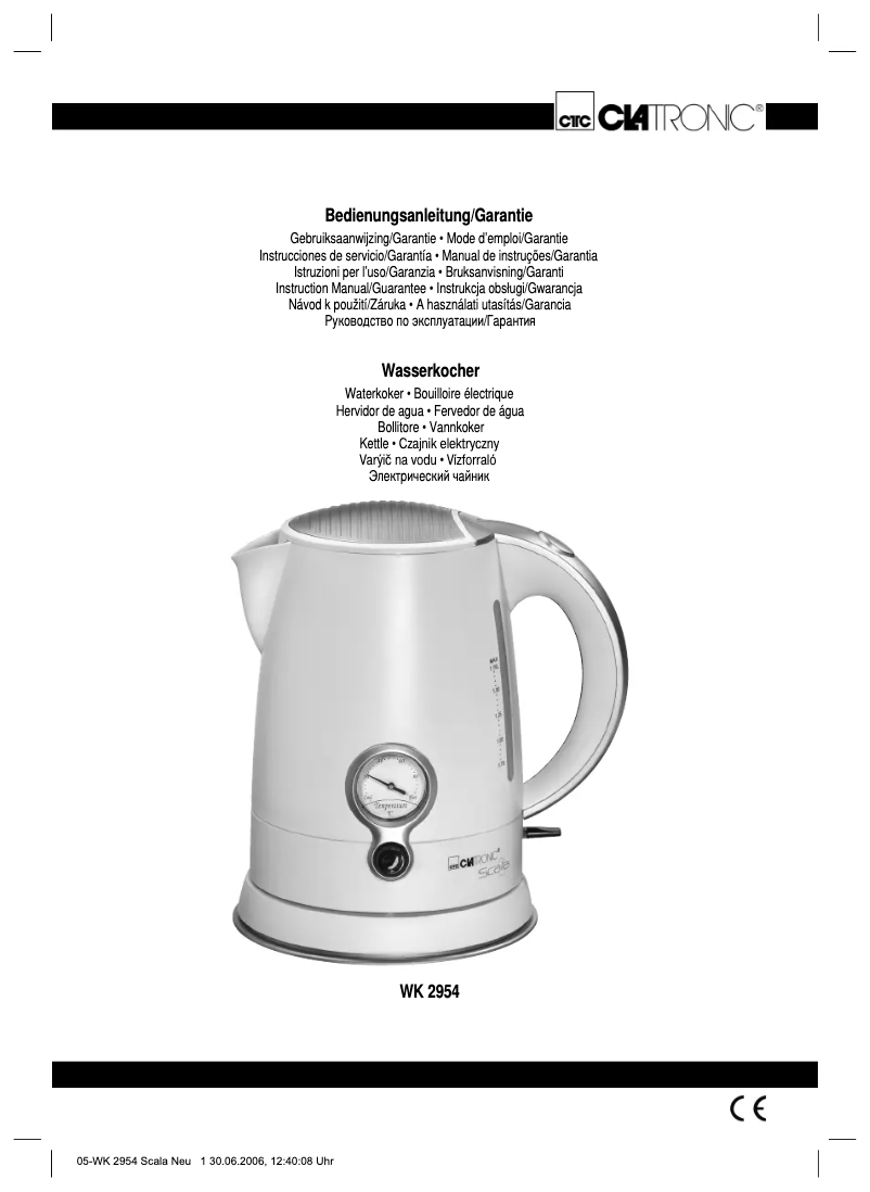 Page 1 de la notice Manuel utilisateur Clatronic WK 2954