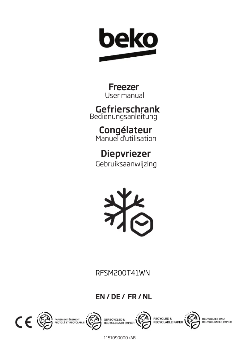 Page 1 de la notice Manuel utilisateur Beko RFSM200T41WN