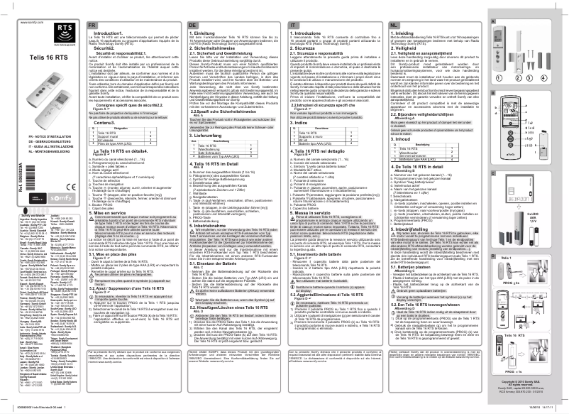Page n°1 - Manuel utilisateur Somfy Telis 16 RTS