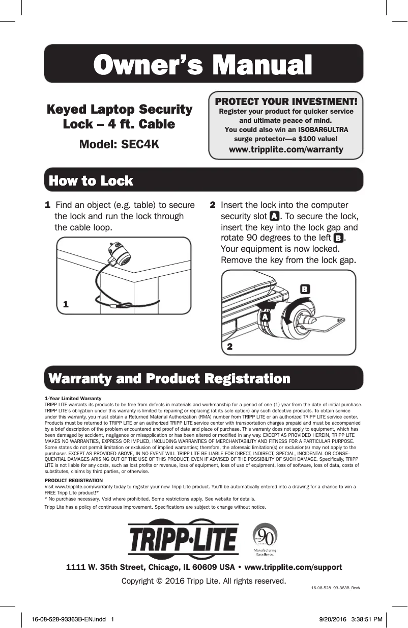 Page 1 de la notice Manuel utilisateur Tripp Lite SEC4K