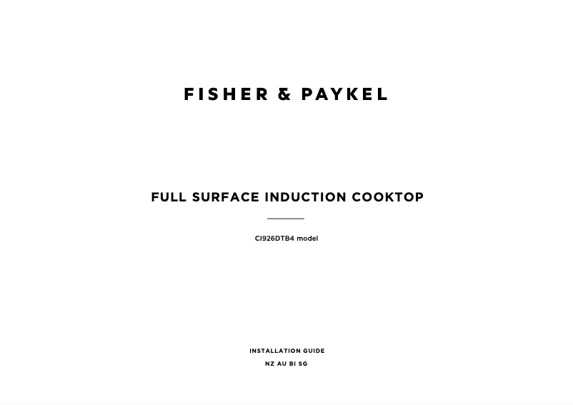 Page n°1 - Guide d'installation Fisher & Paykel CI926DTB4