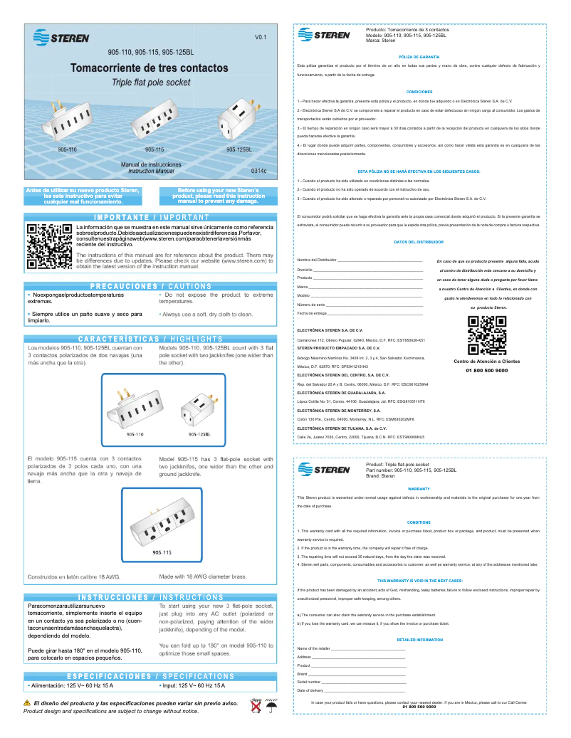 Page 1 de la notice Manuel utilisateur Steren 905-125BL