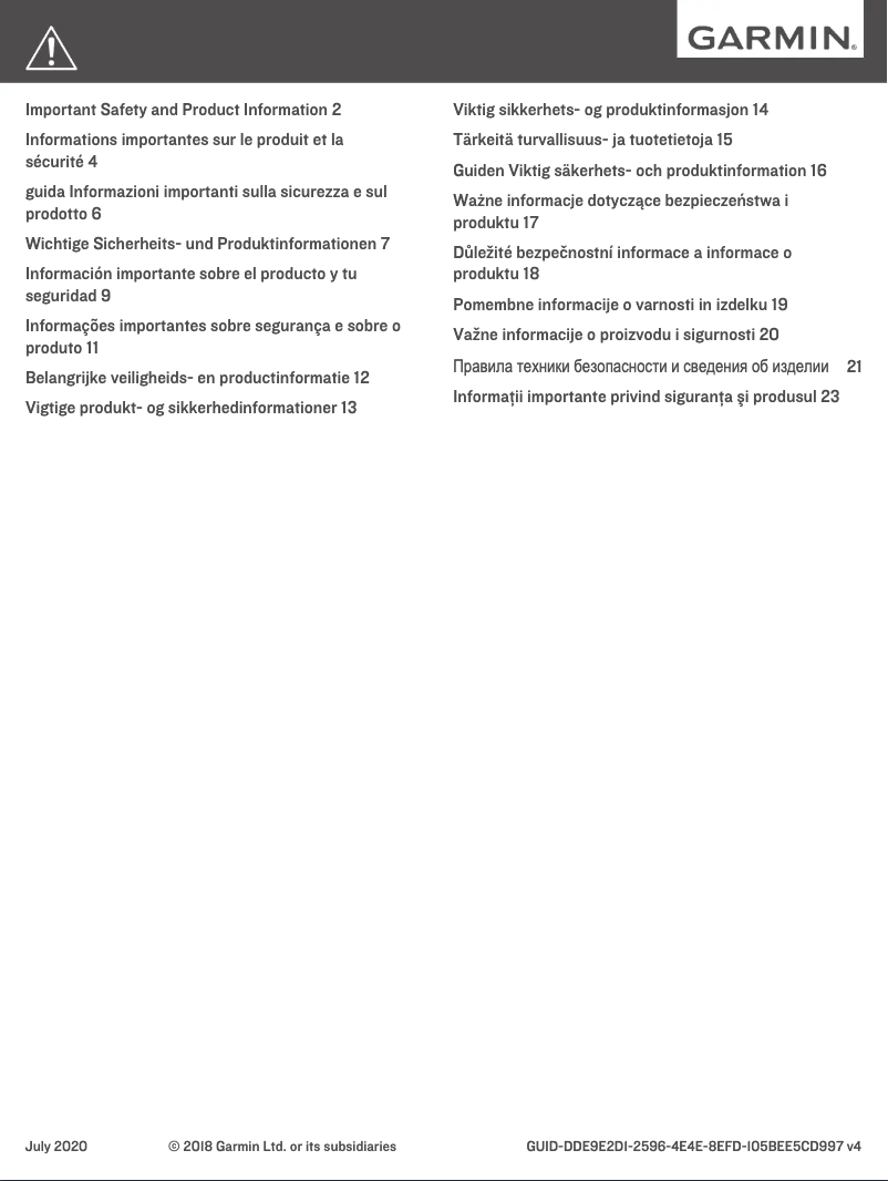 Page 1 de la notice Instructions de sécurité Garmin Fenix 6 Pro