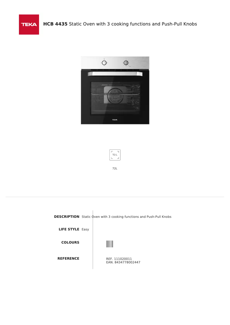 Page 1 de la notice Fiche technique Teka HCB 4435