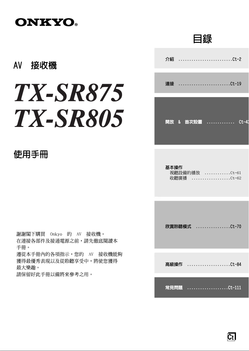 Page 1 de la notice Manuel utilisateur Onkyo TX-SR875