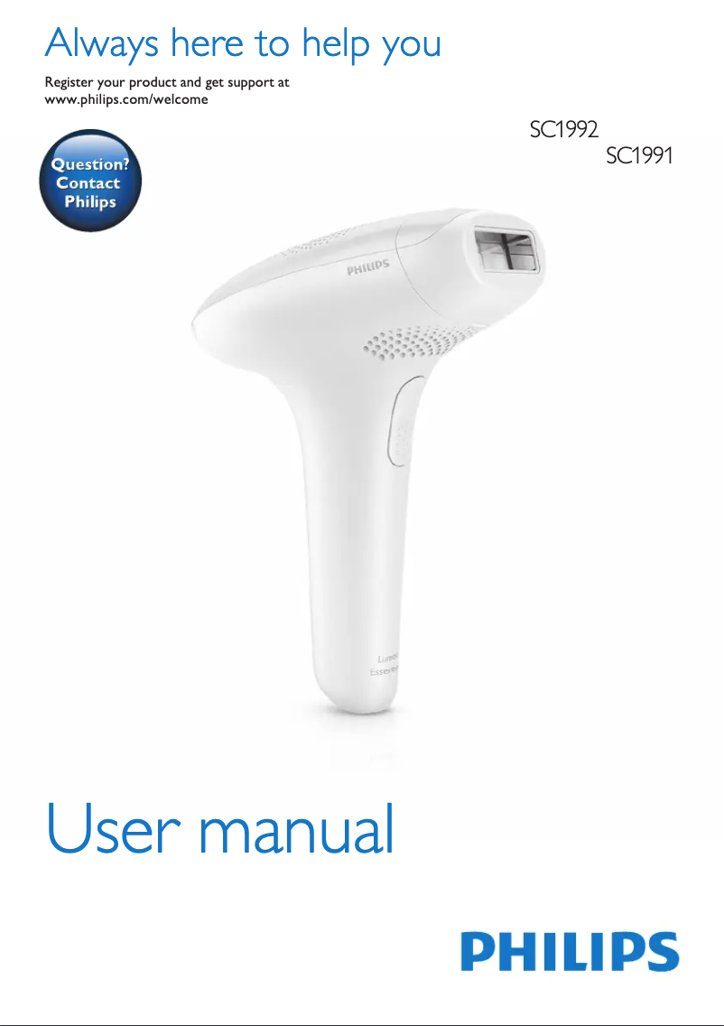 Image de la première page du manuel de l'appareil Lumea Essential SC1992