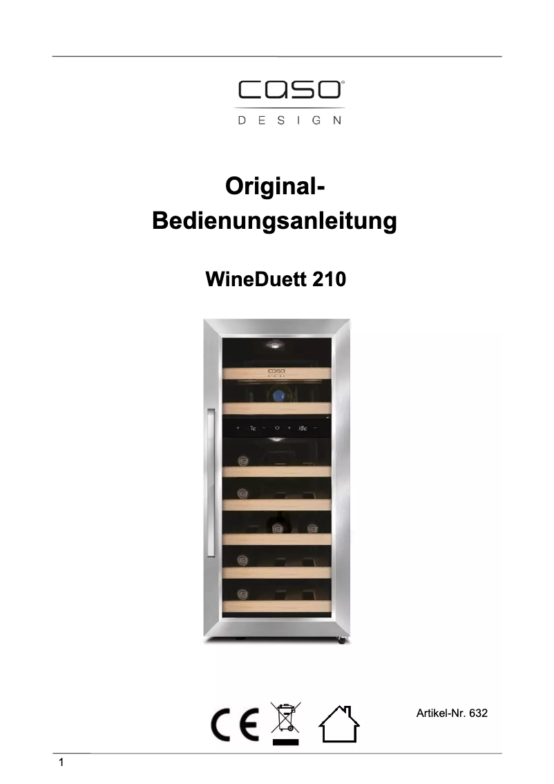 Page 1 de la notice Manuel utilisateur Caso WineDuett 210