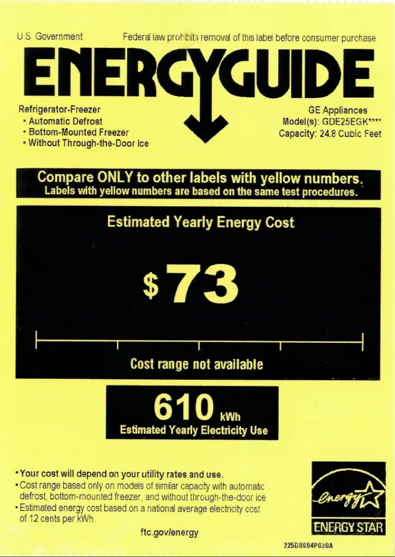 Página 1 del manual Etiqueta energética GE GDE25EGKWW