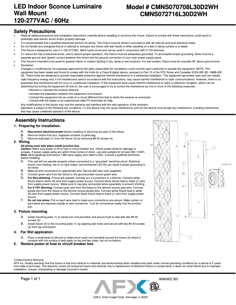 Image de la première page du manuel de l'appareil Commons CMNS072716L30D2WH