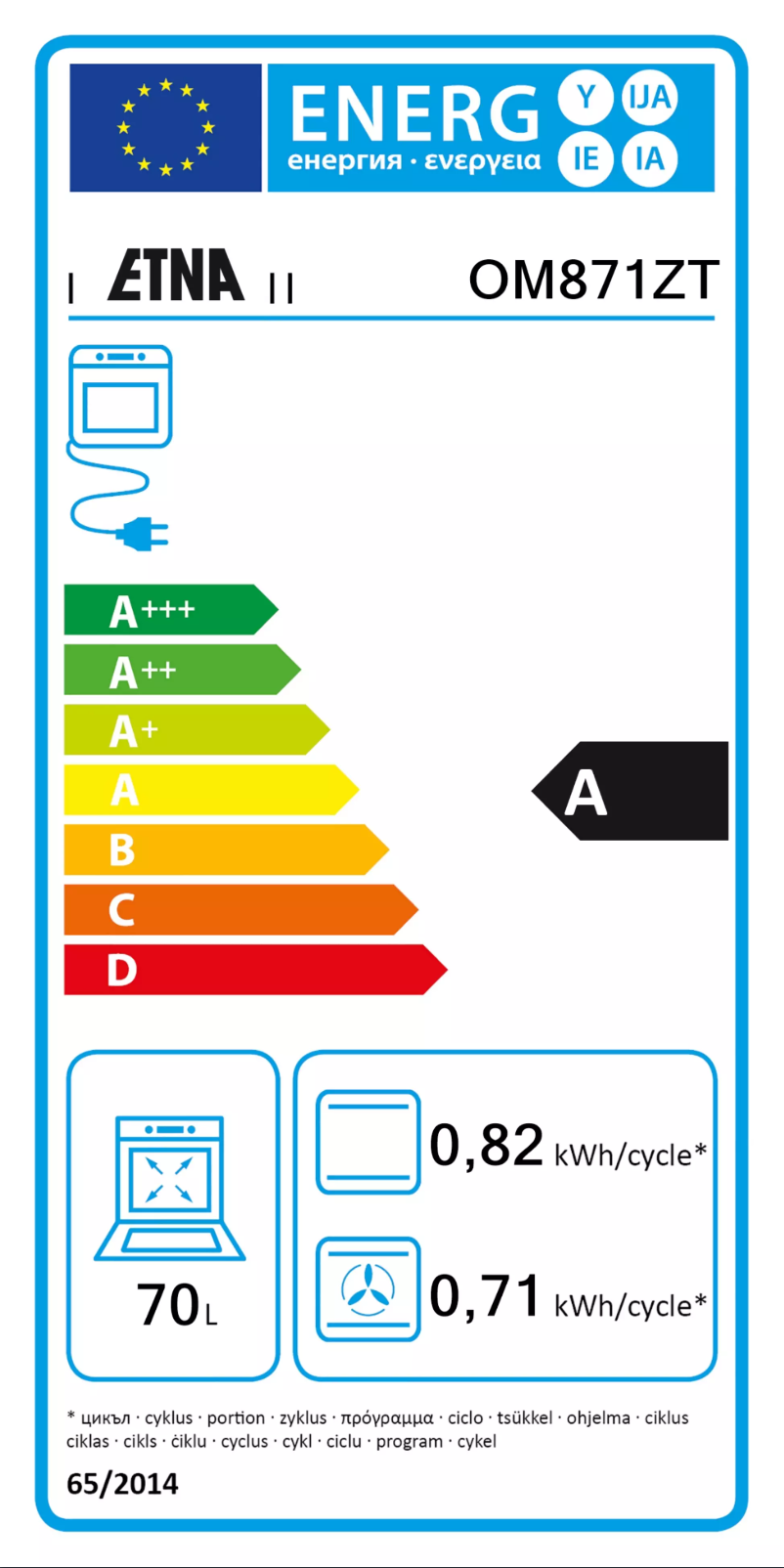 Page n°1 - Label énergétique Etna OM871ZT