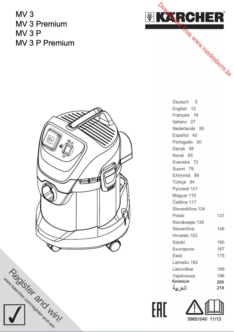 Page 1 de la notice Manuel utilisateur Kärcher MV3 Premium