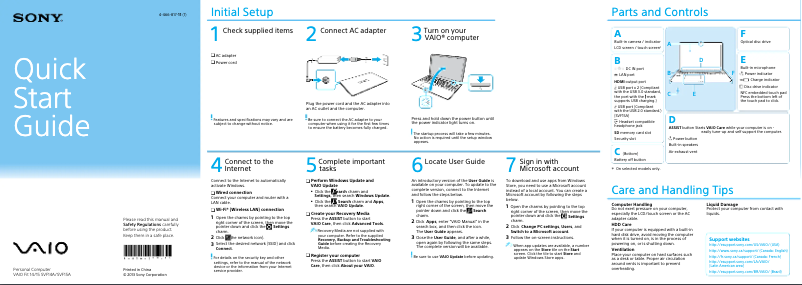 Página 1 del manual Guía de instalación Sony Vaio Fit 15 SVF15A1DPXR
