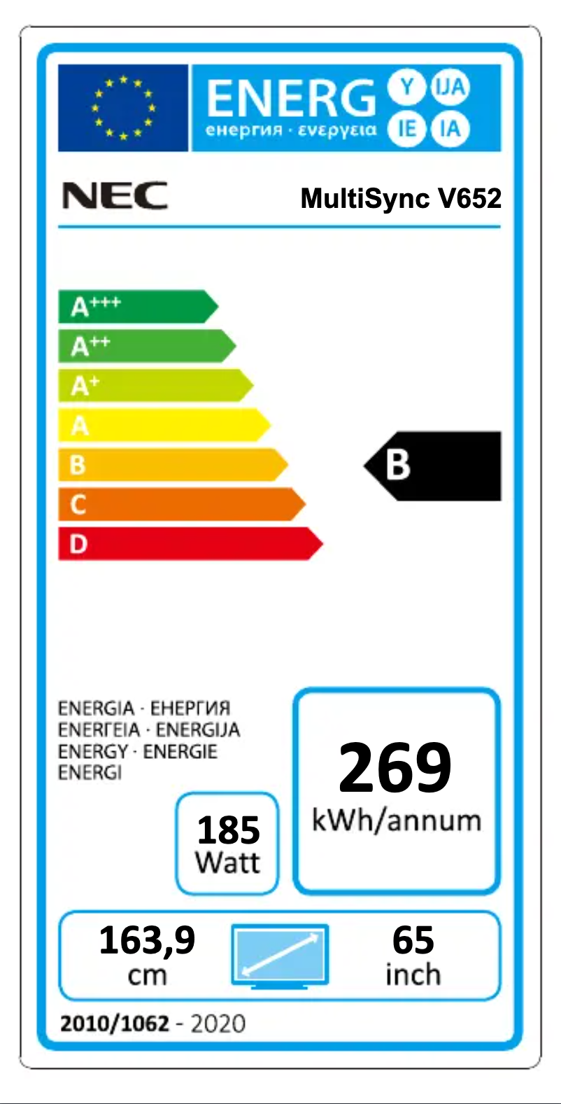 Page 1 de la notice Label énergétique NEC MultiSync V652