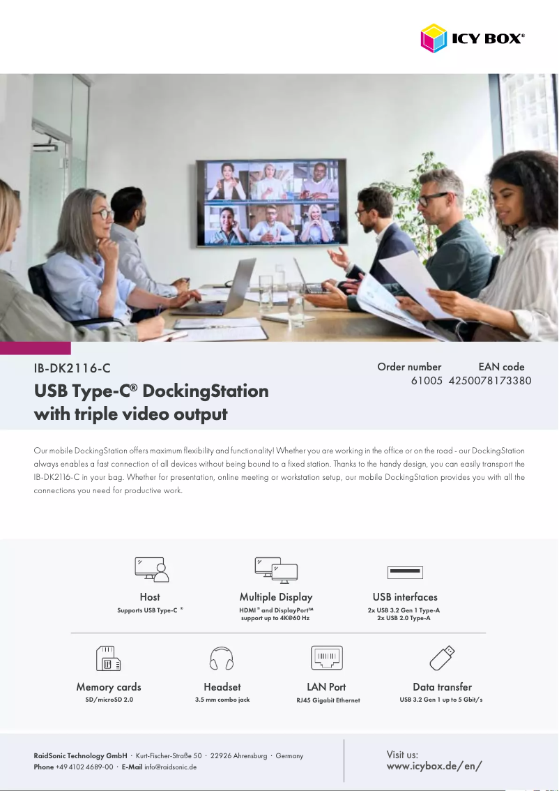 Página 1 del manual Ficha técnica Icy Box IB-DK2116-C