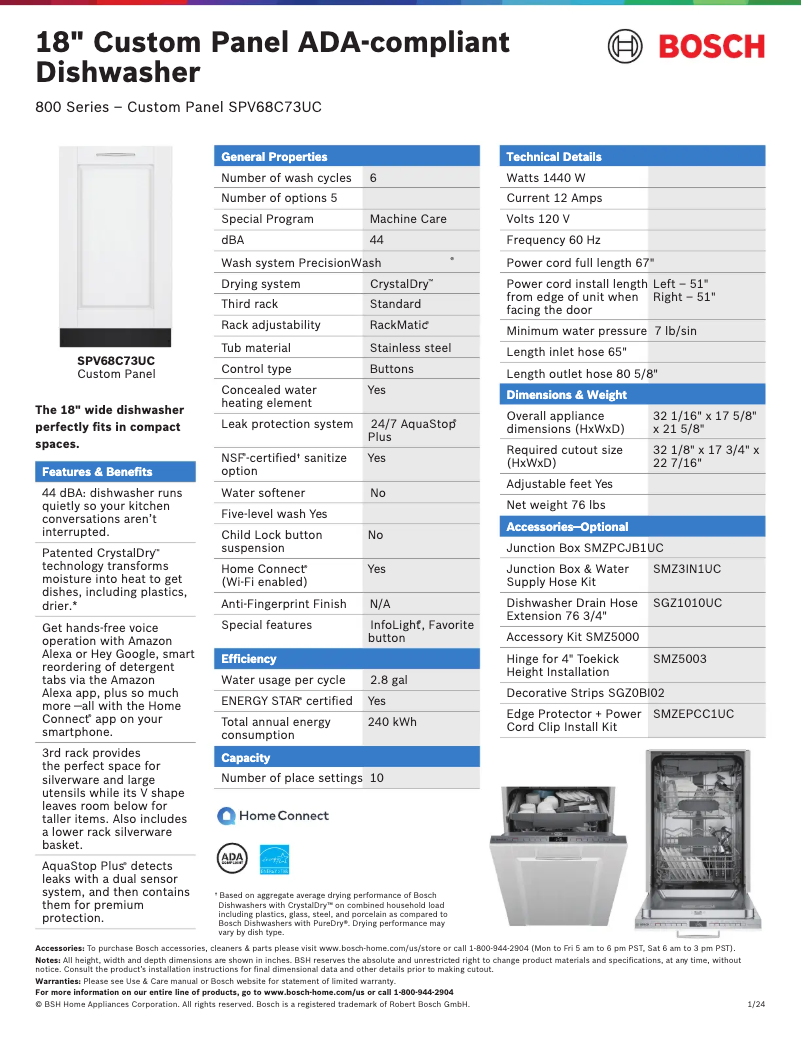 Page n°1 - Fiche technique Bosch SPV68C73UC