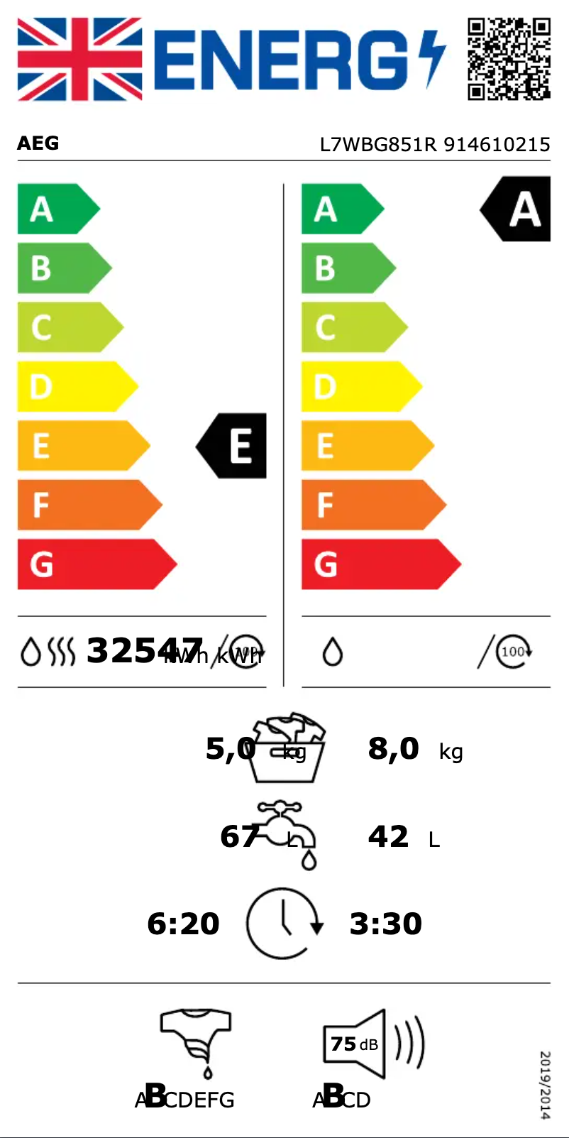 Page n°1 - Label énergétique AEG L7WBG851R