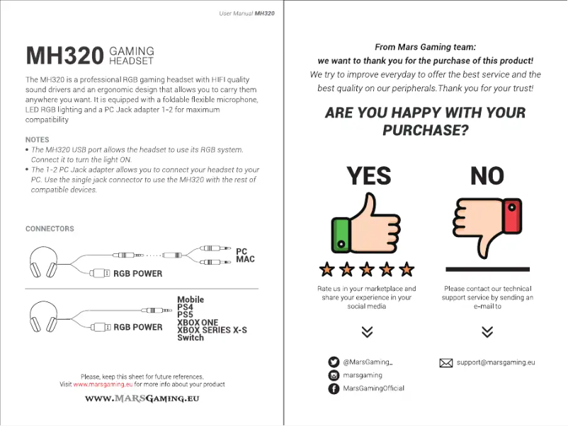 Page 1 de la notice Manuel utilisateur Mars Gaming MH320