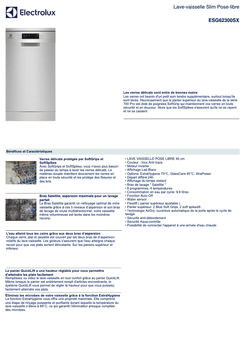 Page n°1 - Fiche technique Electrolux ESG62300SX