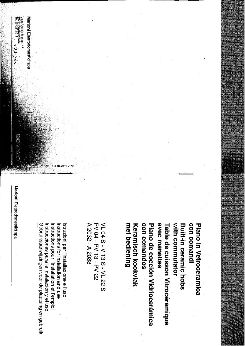 Page 1 de la notice Manuel utilisateur Indesit PV 13