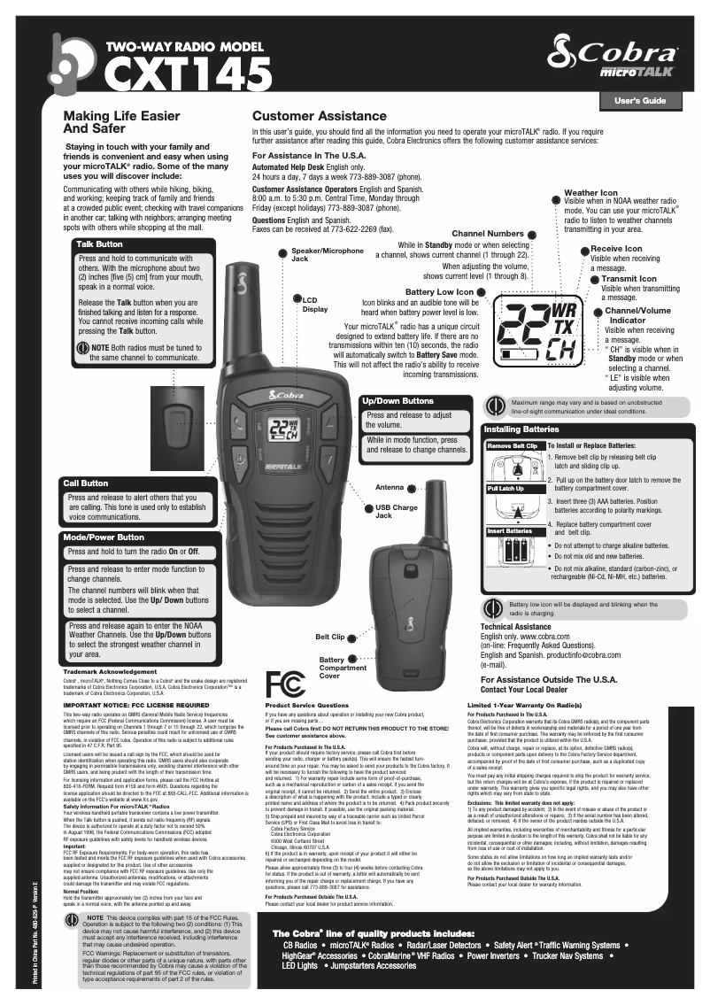 Image de la première page du manuel de l'appareil MicroTalk CXT145