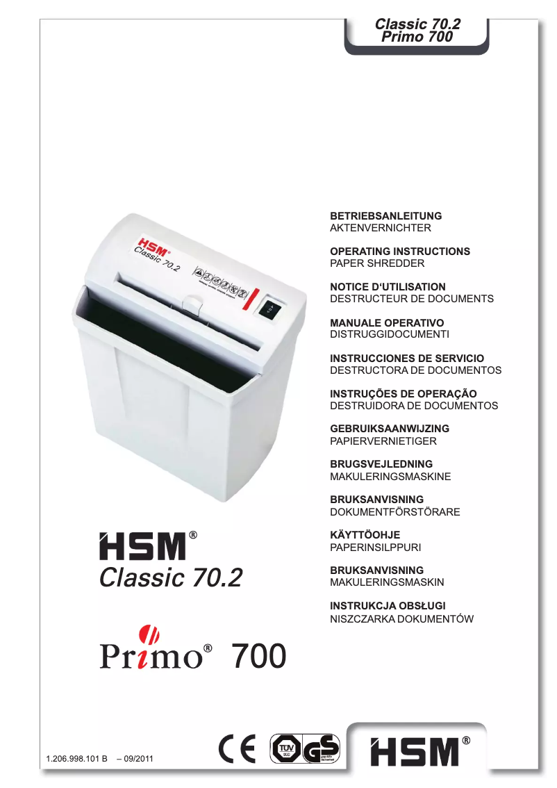 Page n°1 - Manuel utilisateur HSM Classic 70.2