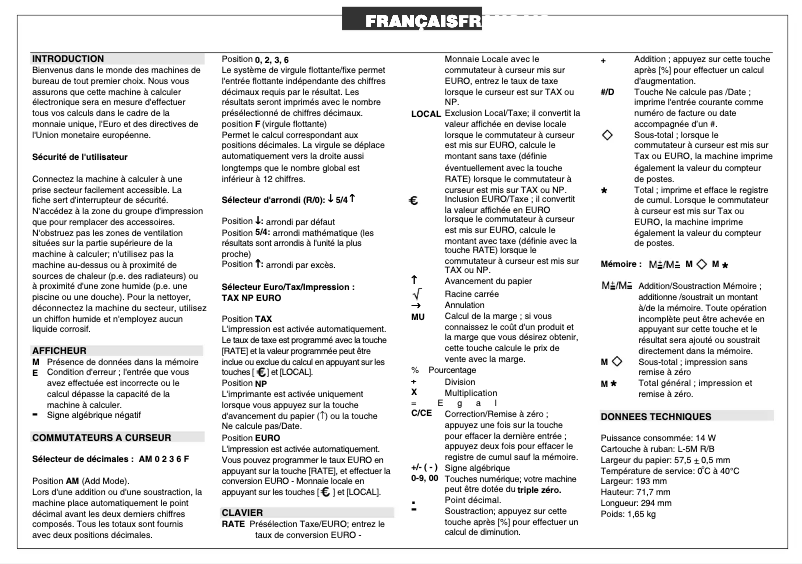Page 1 de la notice Manuel utilisateur Olivetti 1121 PD euro