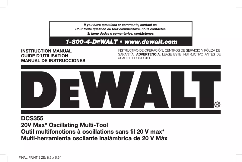 Page n°1 - Manuel utilisateur DeWalt DCS355C1