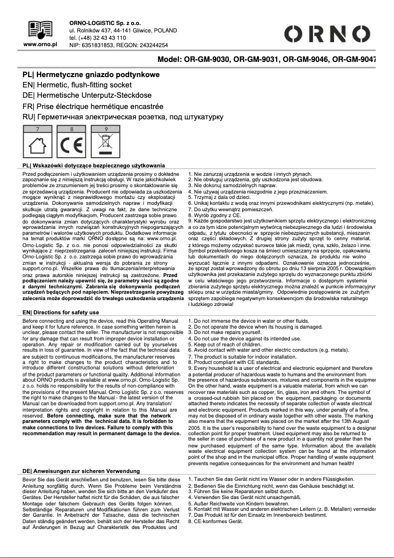 Image de la première page du manuel de l'appareil OR-GM-9031