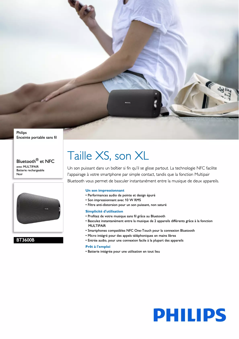 Page 1 de la notice Fiche technique Philips BT3600B