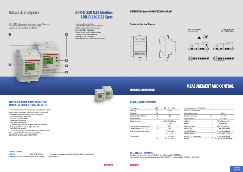 Page n°1 - Fiche technique Vemer ADR-D 230 D22 Modbus