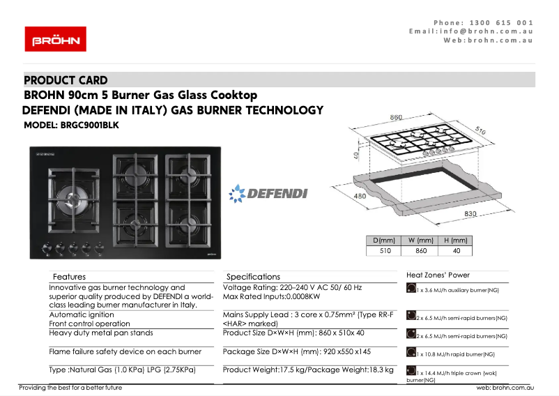 Page 1 de la notice Fiche technique Bröhn BRGC9001BLK