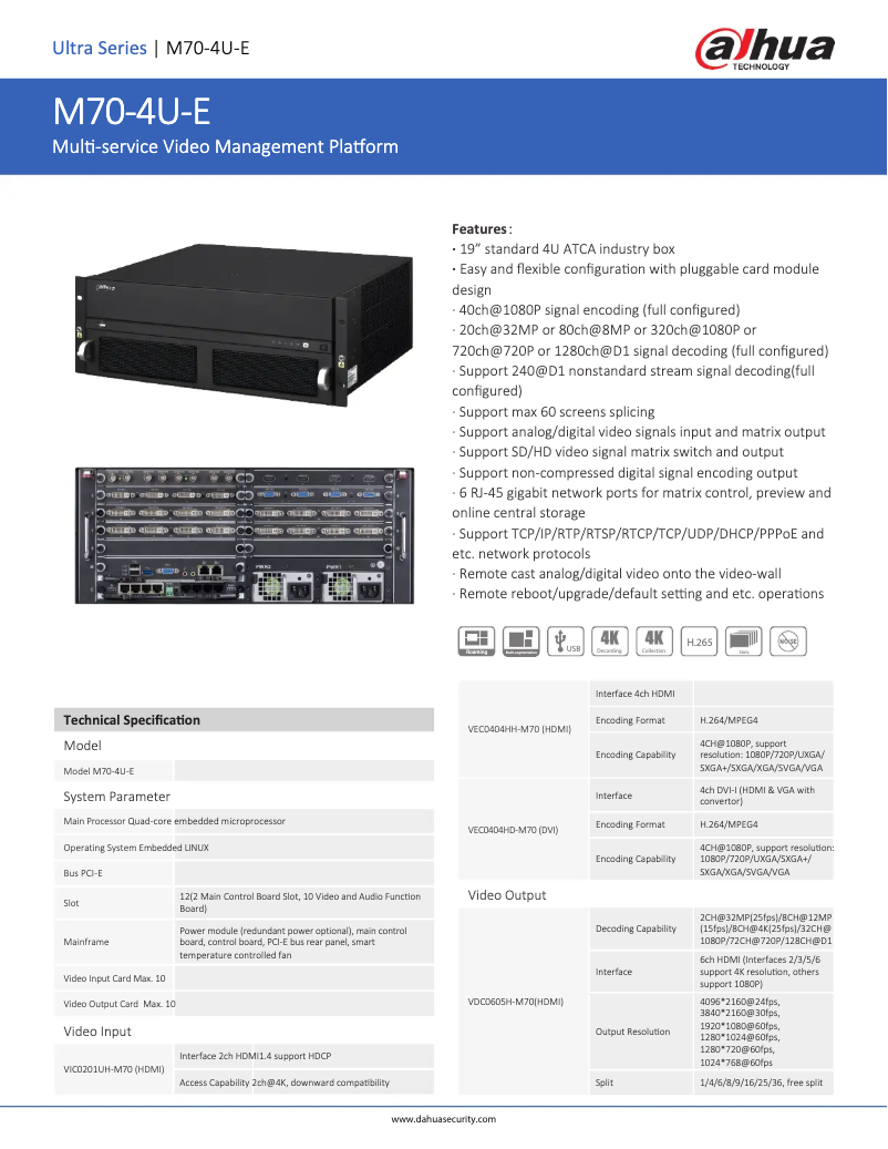 Página 1 del manual Ficha técnica Dahua Technology M70-4U-E