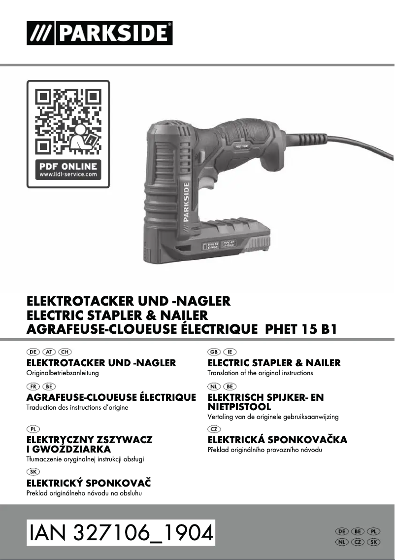 Page 1 de la notice Manuel utilisateur Parkside PHET 15 B1