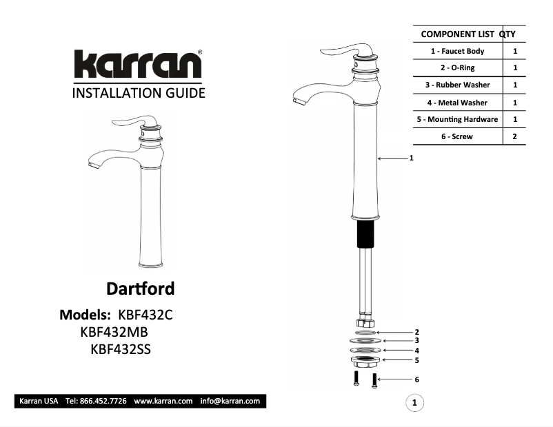 Page 1 de la notice Manuel utilisateur Karran Dartford KBF432C