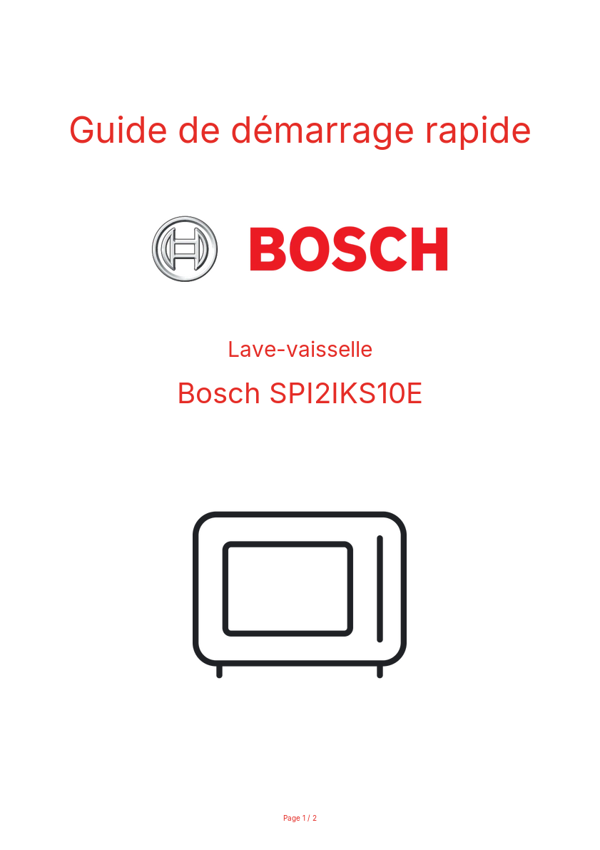 Page n°1 - Guide de démarrage rapide Bosch SPI2IKS10E