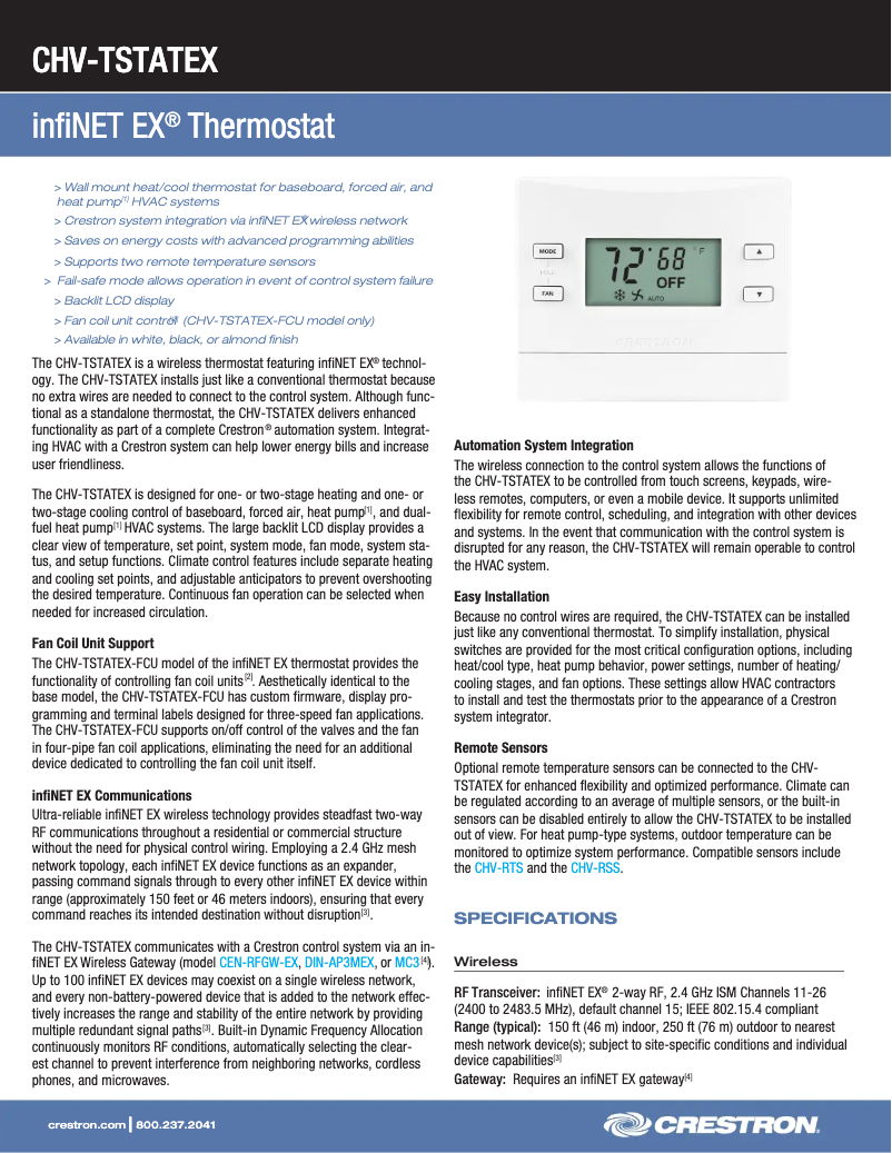Página 1 del manual Ficha técnica Crestron CHV-TSTATEX