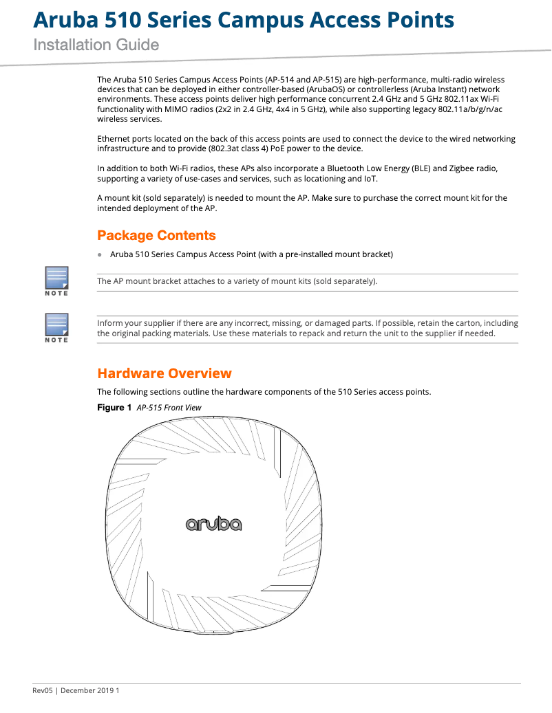 Page n°1 - Manuel utilisateur HP Aruba Unified AP-515