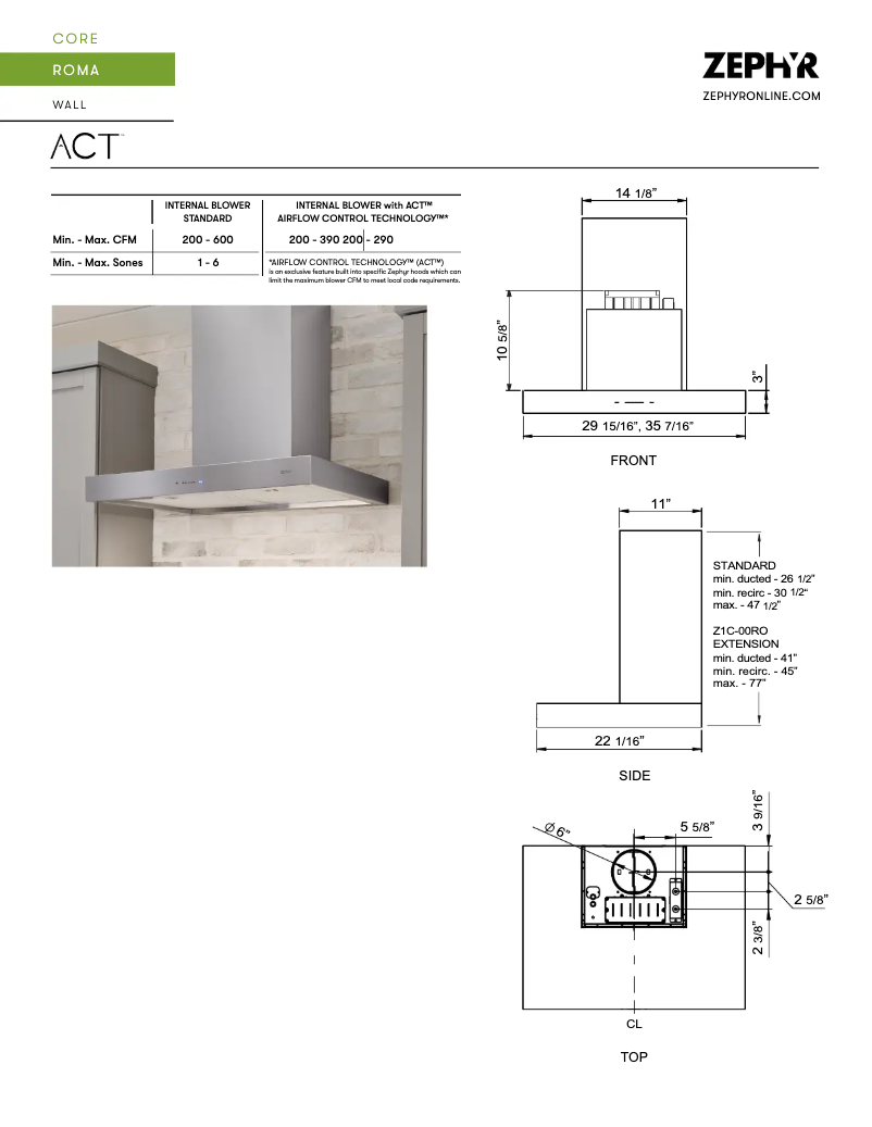 Page 1 de la notice Fiche technique Zephyr Roma ZRO-M90FS