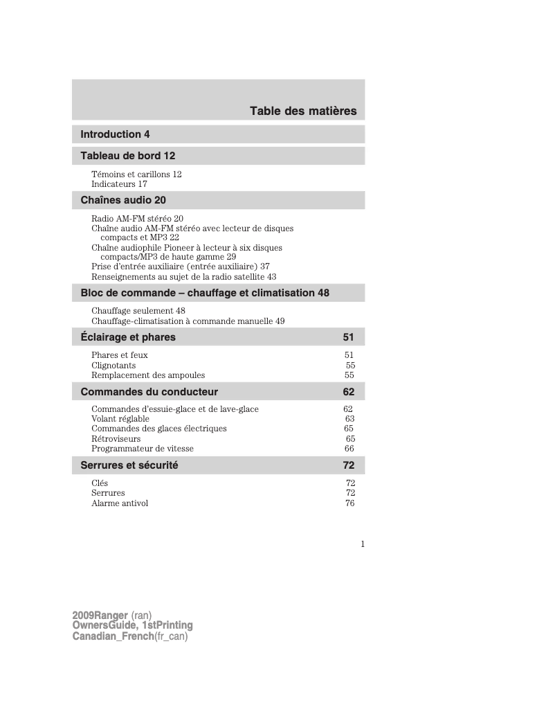 Page n°1 - Manuel utilisateur Ford Ranger (2009)
