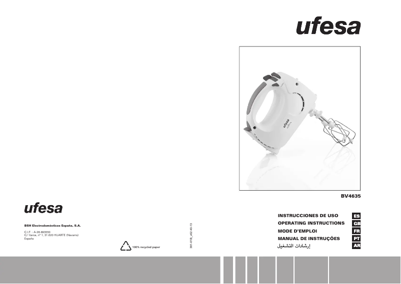 Page 1 de la notice Mode d'emploi Ufesa BV4635