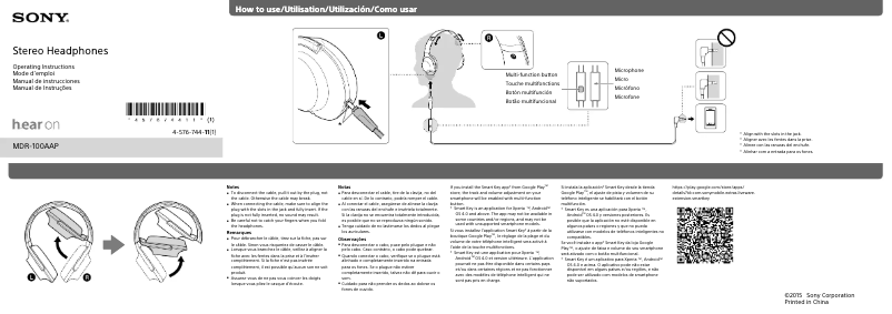 Page n°1 - Manuel utilisateur Sony MDR-100AAP