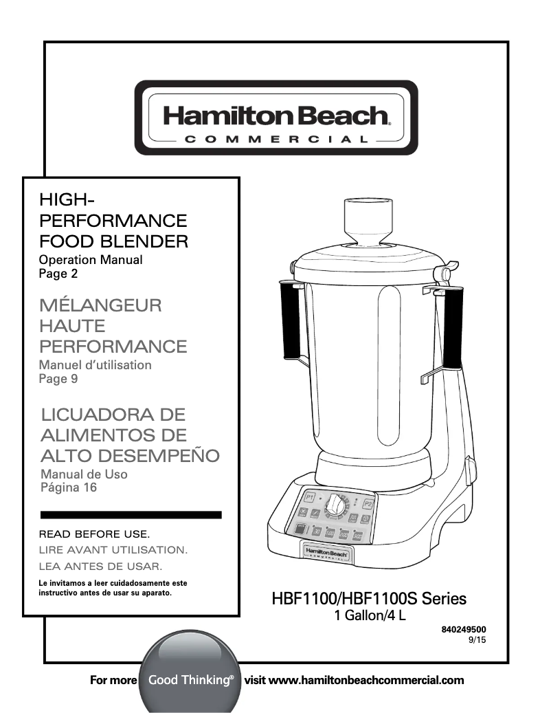 Page 1 de la notice Manuel utilisateur Hamilton Beach Expeditor HBF1100