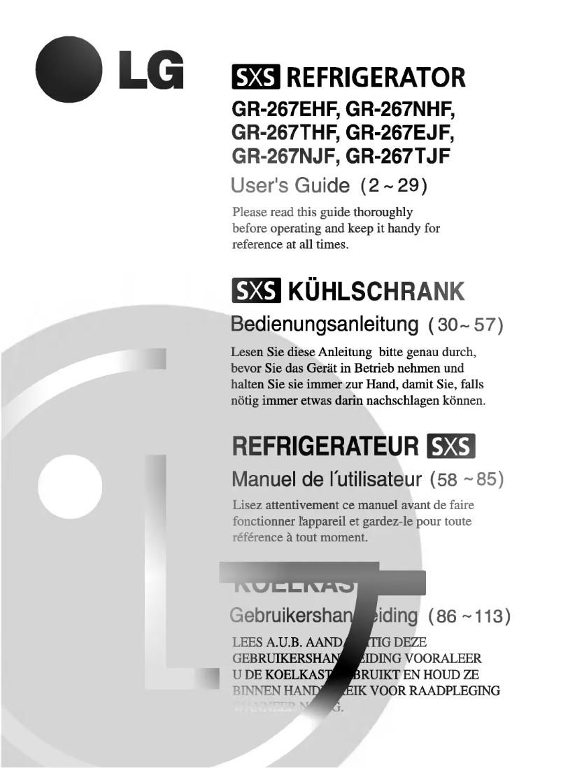 Page 1 de la notice Manuel utilisateur LG GR-267EJF