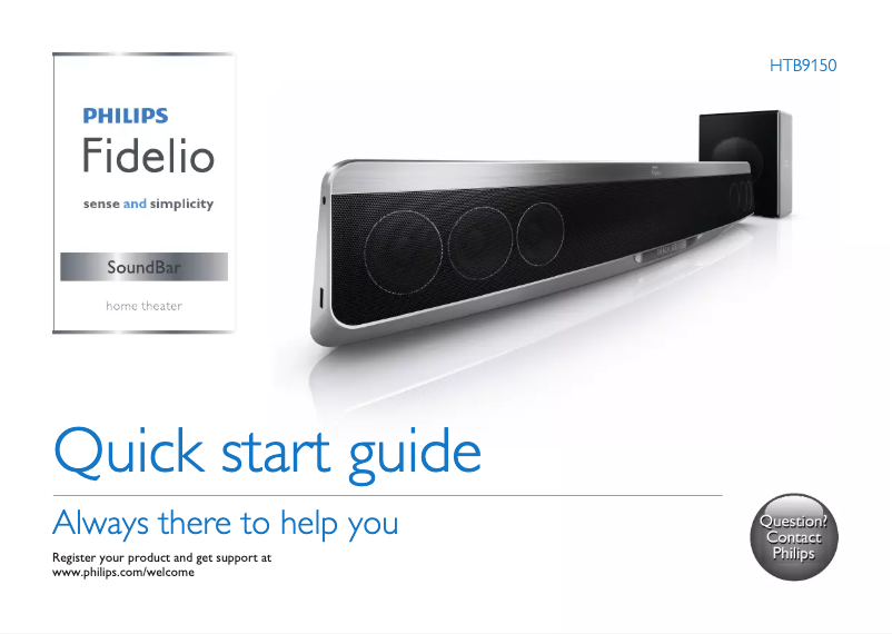Page 1 de la notice Guide de démarrage rapide Philips Fidelio SoundBar HTB9150