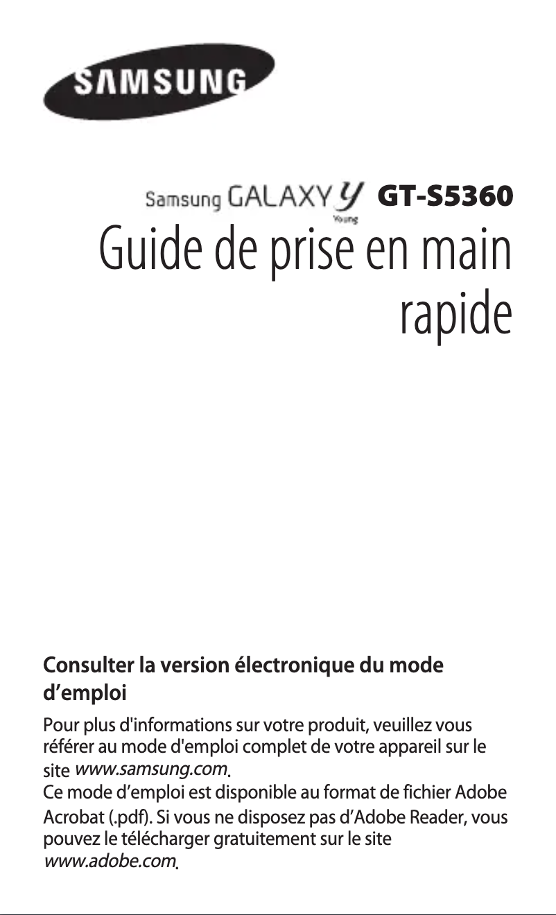Page 1 de la notice Guide d'installation Samsung Galaxy Y