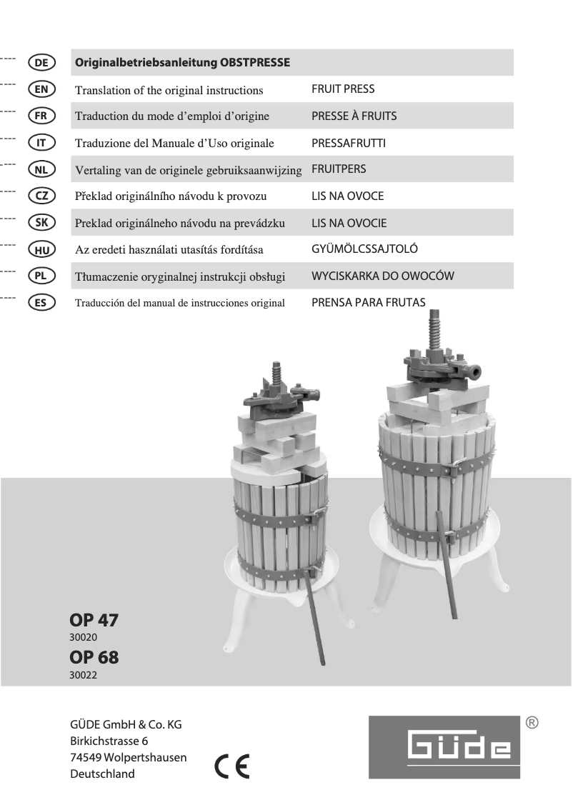 Page n°1 - Manuel utilisateur Güde OP 68
