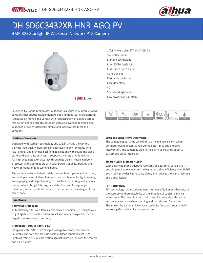 Page 1 de la notice Fiche technique Dahua Technology SD6C3432XB-HNR-AGQ-PV